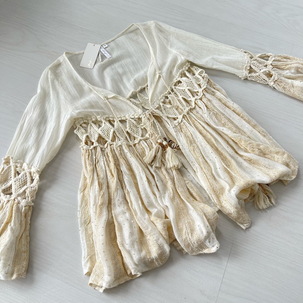 Crochet Tie-Front Blouse Size Small